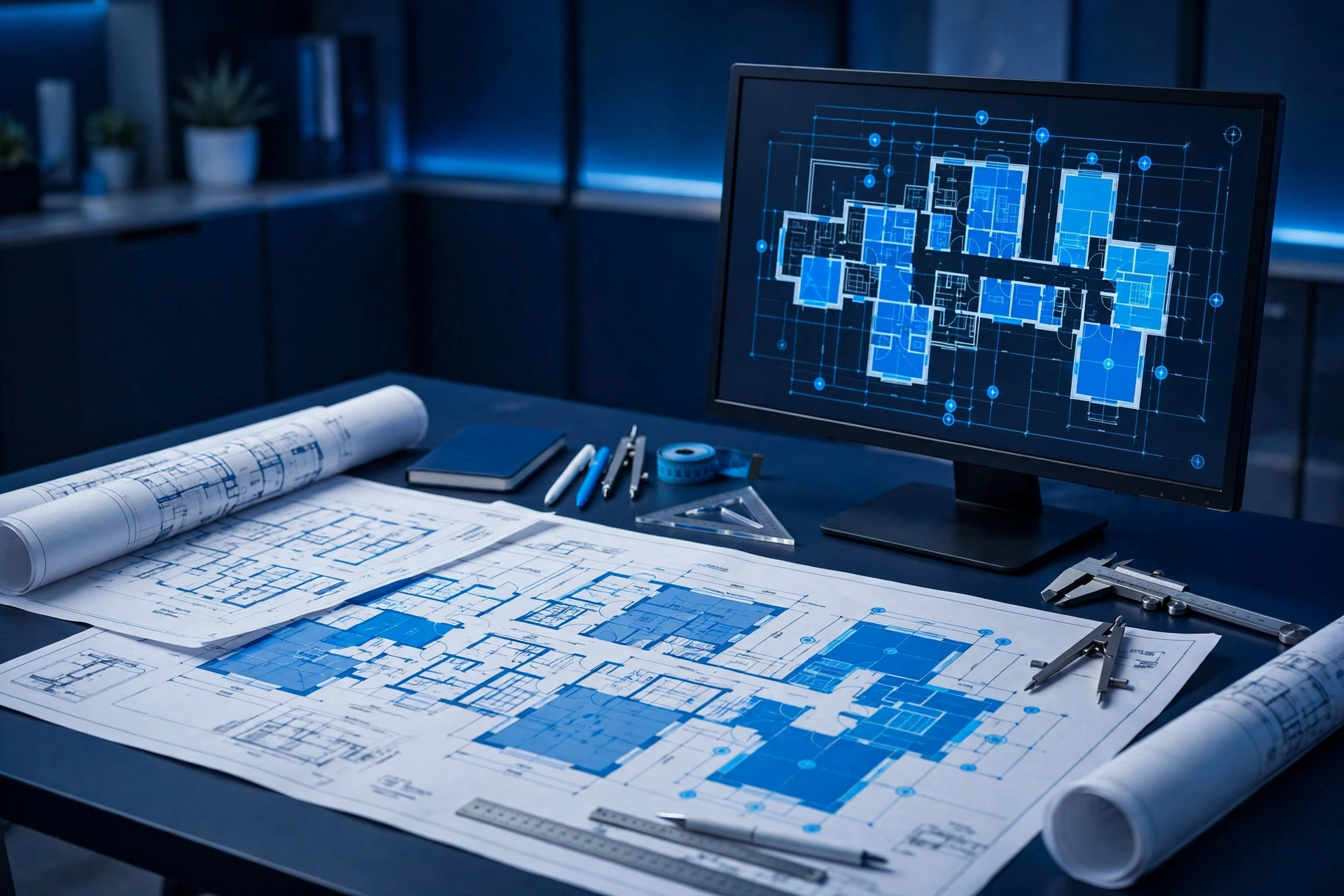Digital construction blueprint and estimating workspace